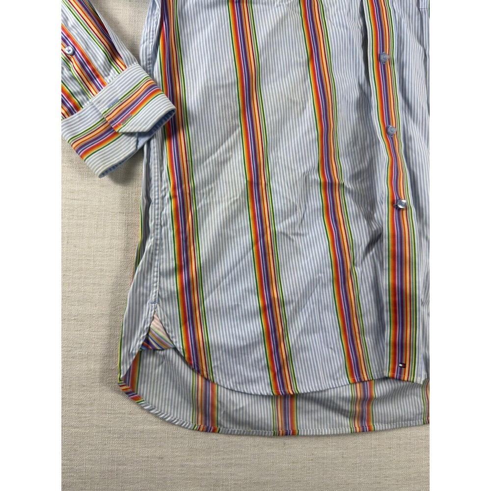 Tommy Hilfiger 80s 2 Ply Shirt Mens L Rainbow Stripe Long Sleeve Button Down - Picture 6 of 9